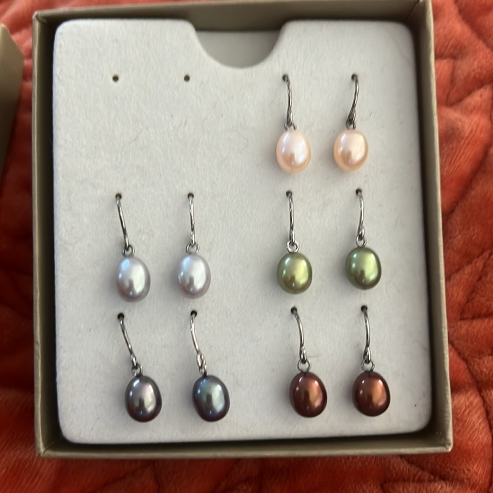 Five pairs of Honora pearl earrings. Assorted colors. - Picture 2 of 3